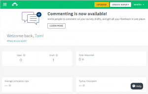 Screen shot showing a persistent help bubble on SurveyMonkey.com