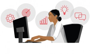 Illustration of a woman working at a computer